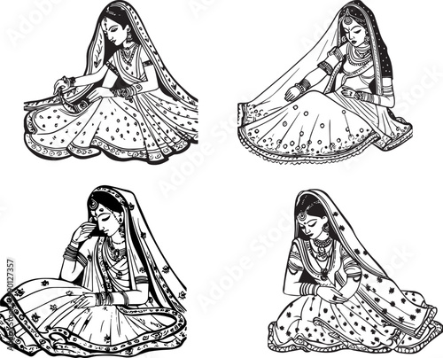 Hindu Dulhan Set Vector Coloring Page