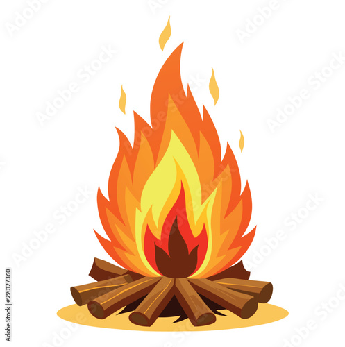 Bonfire burning with bright orange flames-