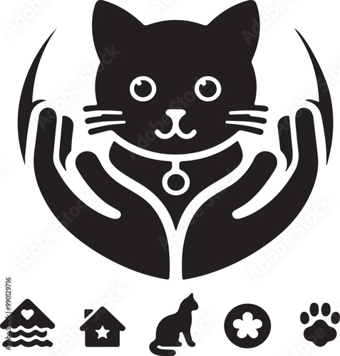 Cat's Icon or Logo silhouette Vector Image with white background