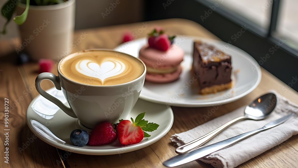 A delicious coffee and dessert pairing on a table, combining a rich cup of coffee with a sweet treat. The perfect balance of flavors creates a delightful dining experience. A delicious coffee and dessert pairing on a table, combining a rich cup of coffee with a sweet treat. The perfect balance of flavors creates a delightful dining experience.