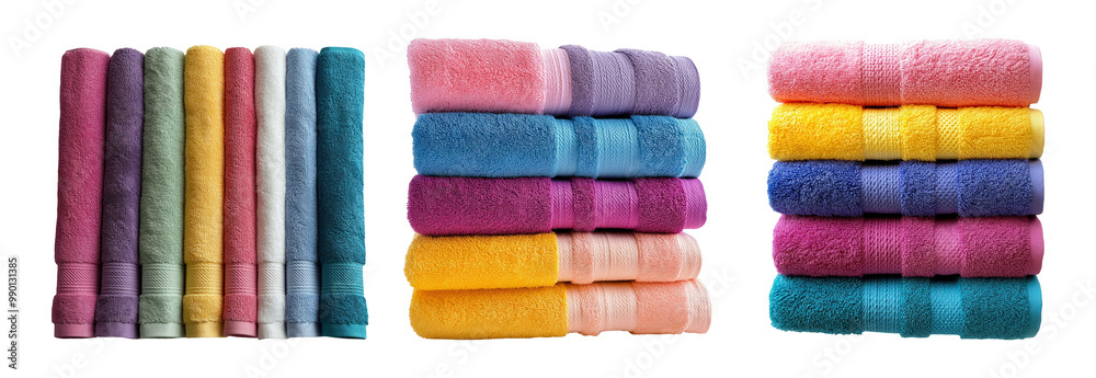 Colorful towels stacked in a neat arrangement Colorful towels stacked in a neat arrangement