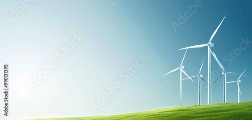 A serene landscape featuring wind turbines against a clear blue sky, symbolizing renewable energy and environmental sustainability.