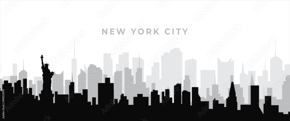 Fototapeta premium Black silhouette sketch of new york city skyline illustration design.flat illustration of New york USA in silhouette design