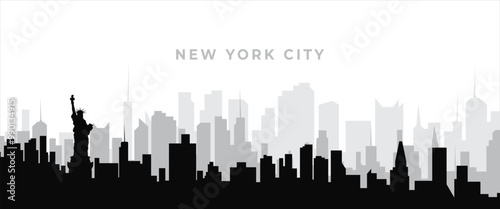 Black silhouette sketch of new york city skyline illustration design.flat illustration of New york USA in silhouette design