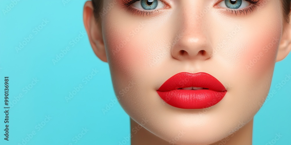 A striking billboard ad showing a cosmetics model with pristine skin, placed on the left, providing empty space on the right for marketing text or logos A striking billboard ad showing a cosmetics model with pristine skin, placed on the left, providing empty space on the right for marketing text or logos