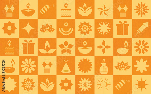 illustration of Happy Diwali festival icons background. Wrapping Paper in Cream and Brown Geometric Style. colorful background. mandala patterns, creating a beautiful holiday