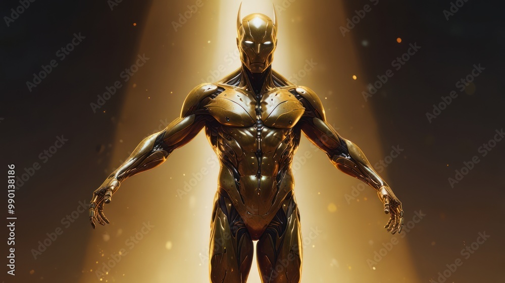 Fototapeta premium Golden Superhero Standing in Light