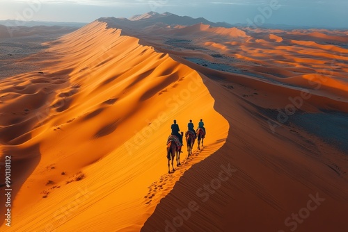 Camel Riders in Sahara Desert photo