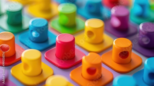 A vibrant arrangement of colorful plastic pegs on a board, showcasing a playful, engaging design that appeals to creativity and tactile exploration.