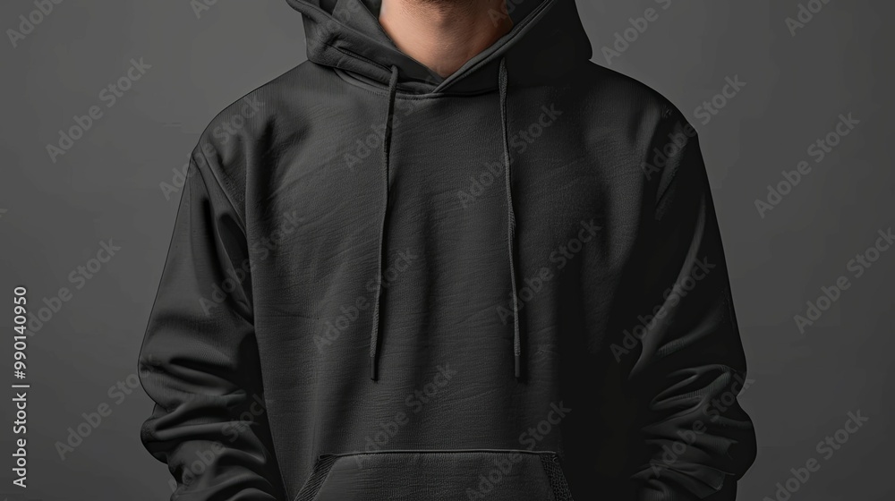 Close-up of a Black Hoodie with Drawstring Close-up of a Black Hoodie with Drawstring