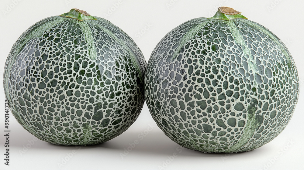 Two fresh melons with unique textured skin, perfect for showcasing fruit in culinary or health-related visuals. Two fresh melons with unique textured skin, perfect for showcasing fruit in culinary or health-related visuals.