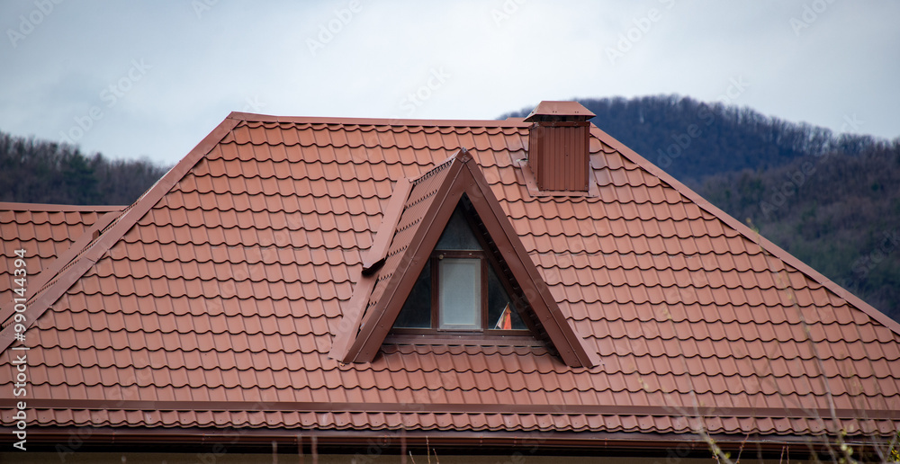 A brown roof with a window in the middle