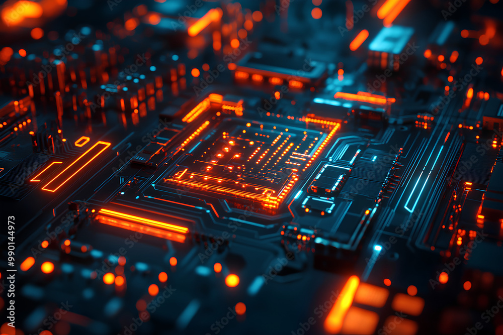 Circuit board, electronics cyberspace background, 3d rendering