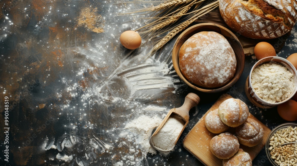Making bread culinary background top view ggenerated by ai Making bread culinary background top view ggenerated by ai