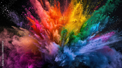 Color powder splash rainbow texture isolated black background paint holi smoke colour abstract. Powder color splash explosion dust ink burst splatter