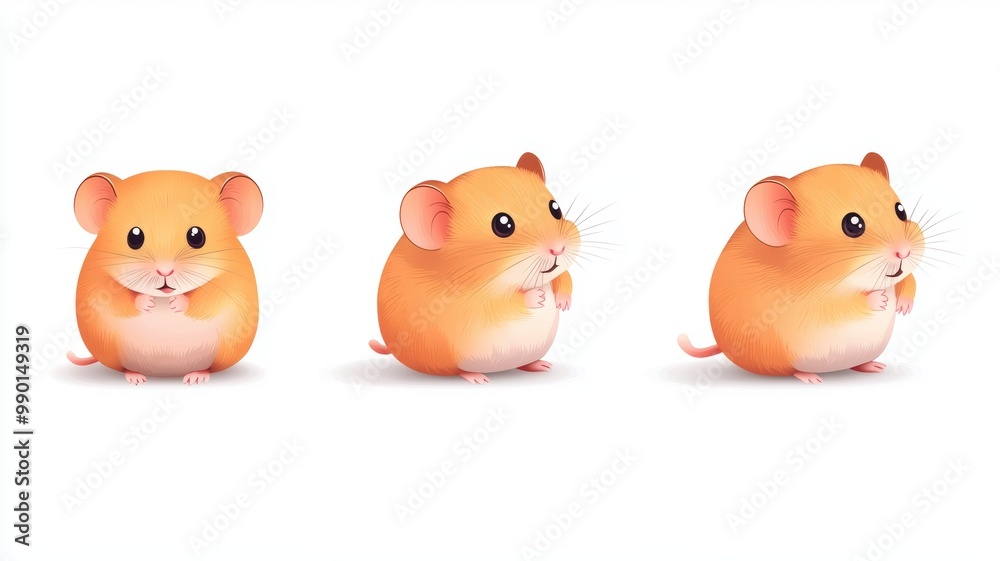 Cute Baby Hamsters Playing on White Background Cute Baby Hamsters Playing on White Background