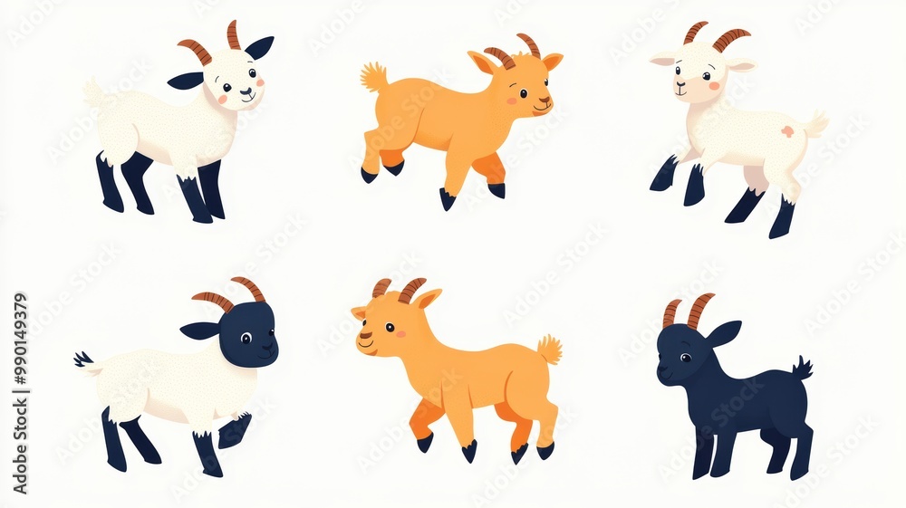 Obraz premium Adorable Baby Goats Jumping and Playing on White Background