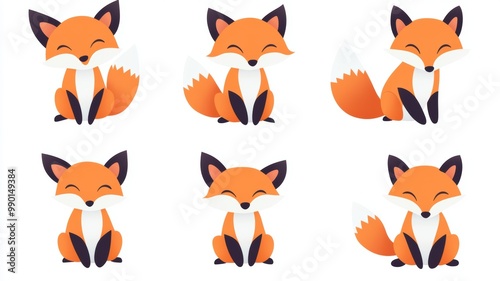 Cute Baby Foxes Playing on White Background