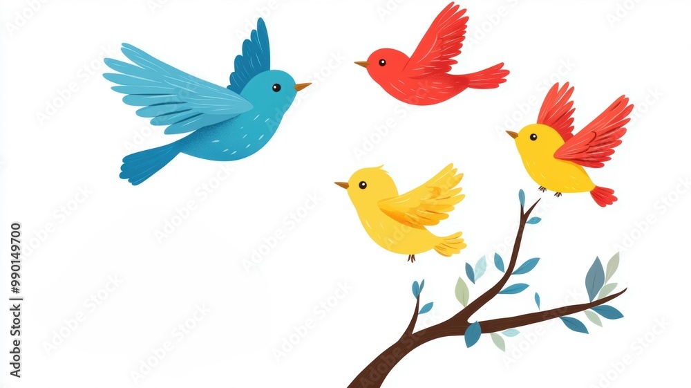 Colorful Baby Birds Flying from Nest Colorful Baby Birds Flying from Nest