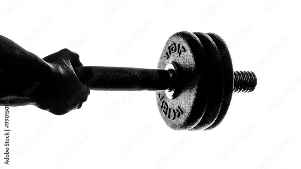 Fototapeta premium A person lifting a dumbbell against a bright background during a fitness workout session