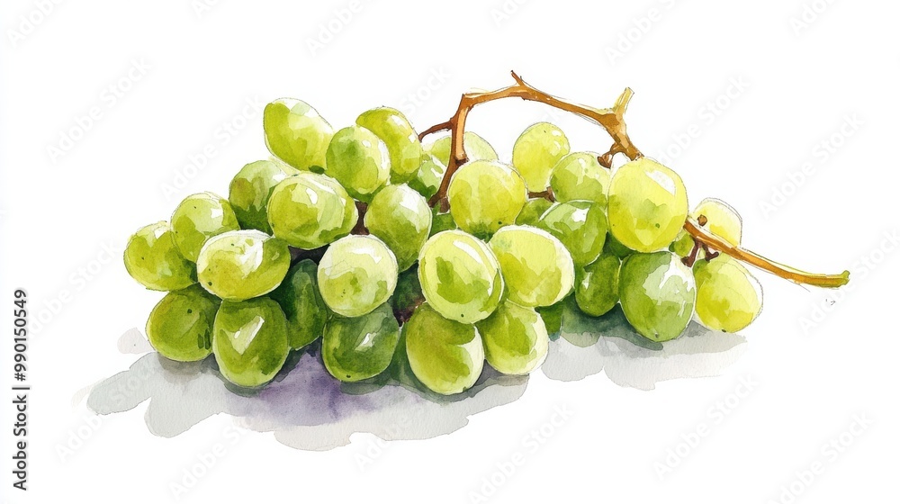 A cluster of fresh green grapes arranged on a light background highlighting their natural texture and color A cluster of fresh green grapes arranged on a light background highlighting their natural texture and color