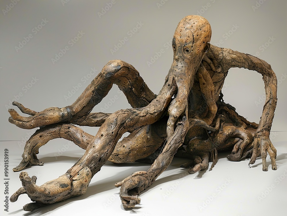 Fototapeta premium Humanoid Octopus Sculpture: A Surreal and Organic Masterpiece