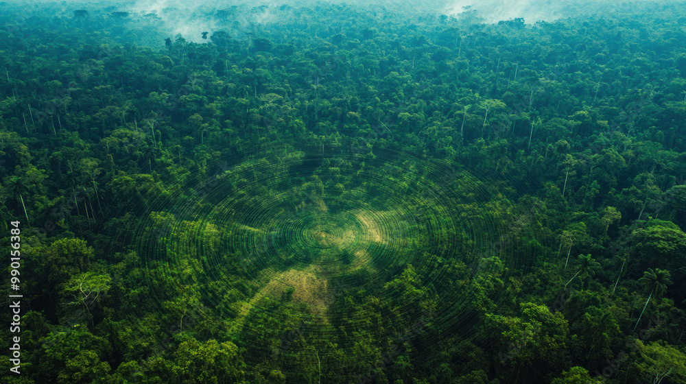 image showcases lush green forest with radar system pattern overlay, illustrating technologys ability to detect deforestation. This visual emphasizes importance of monitoring environmental changes image showcases lush green forest with radar system pattern overlay, illustrating technologys ability to detect deforestation. This visual emphasizes importance of monitoring environmental changes