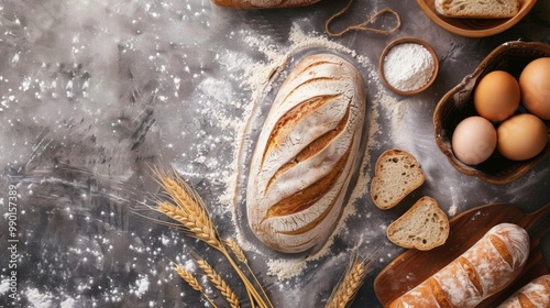 Making bread culinary background top view ggenerated by ai photo