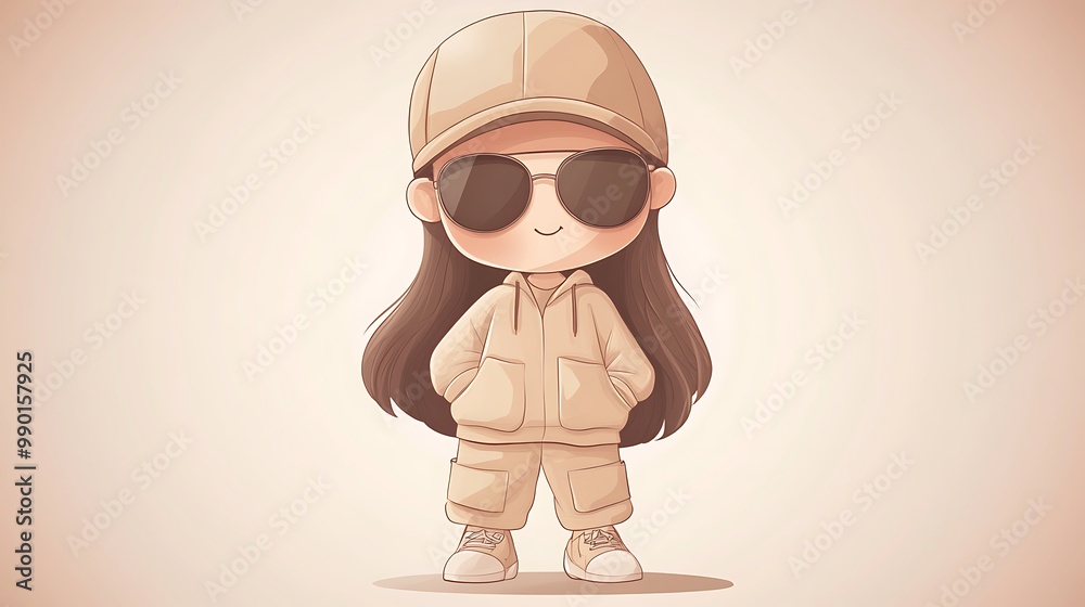 Cute Cartoon Illustration of a Girl with Sunglasses and a Cap Cute Cartoon Illustration of a Girl with Sunglasses and a Cap