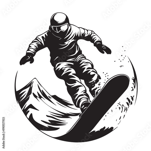 Snowboard Silhouette Vector Images. Snowboard Player Silhouette Black Logo Icon Stock Vector