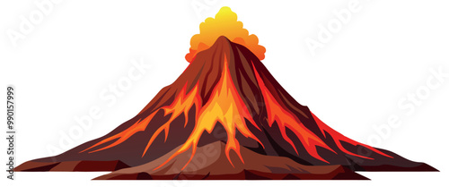 Volcano erupting with molten lava rocks and smoke exploding from its crater
