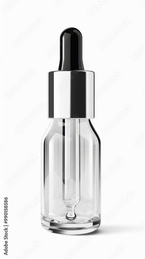 A clear bottle with a black cap and a silver stem A clear bottle with a black cap and a silver stem
