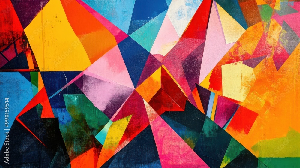 Fototapeta premium Vibrant abstract artwork featuring geometric shapes and bold colors in a lively composition