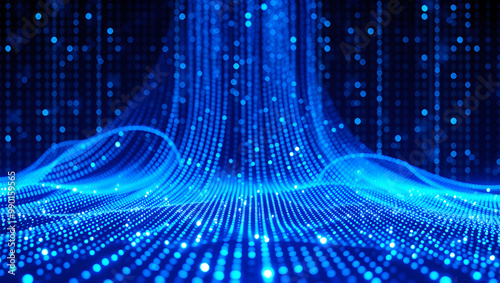 Background for a presentation on big data. Lots of dots and fibers on a blue background.