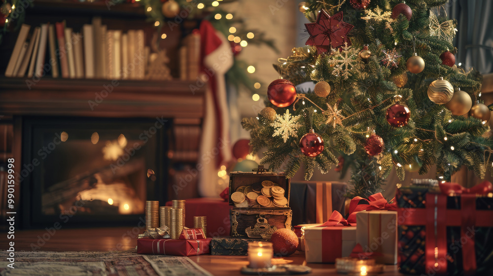 Christmas Tree Surrounded by Gifts and Money Christmas Tree Surrounded by Gifts and Money