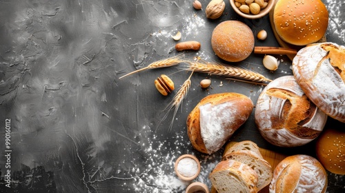 Making bread culinary background top view ggenerated by ai photo