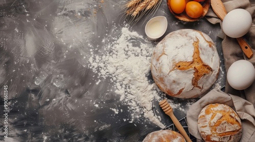 Making bread culinary background top view ggenerated by ai photo