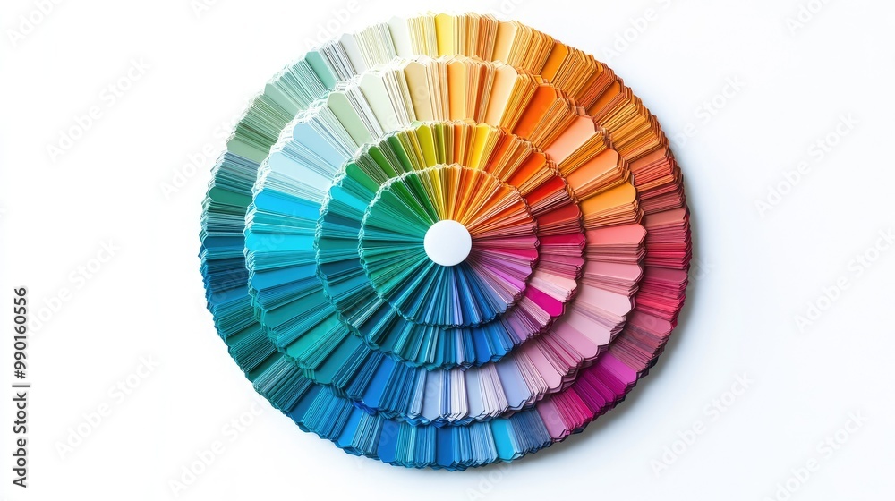 Obraz premium Artistic color wheel featuring warm and cool tones, each segment clearly defined and isolated against a clean white background, perfect for design use