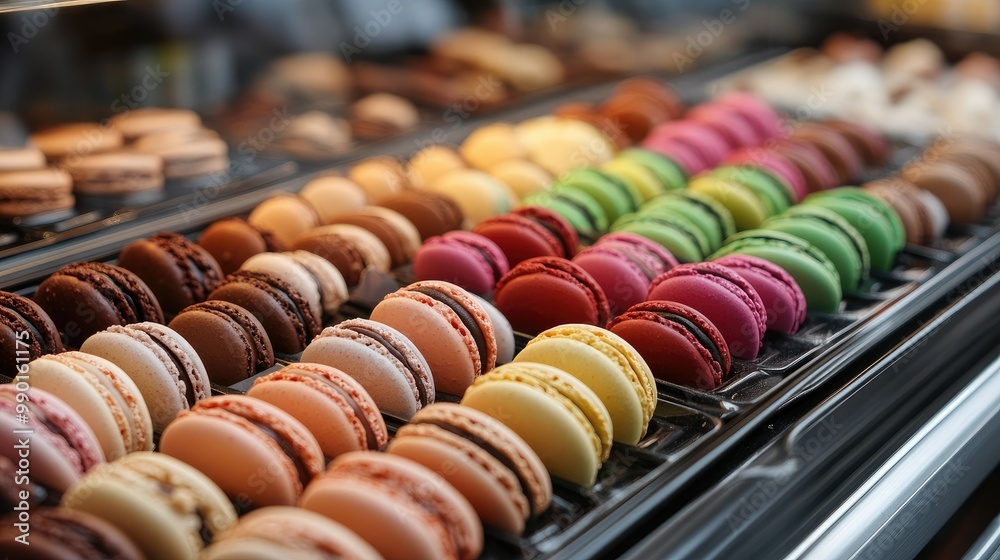 Assorted French macarons displayed on a tray in a Paris bakery, offering a tempting selection of flavors and colors that reflect the heart of French patisserie. Assorted French macarons displayed on a tray in a Paris bakery, offering a tempting selection of flavors and colors that reflect the heart of French patisserie.