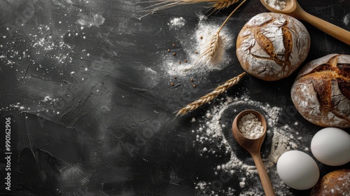 Making bread culinary background top view ggenerated by ai photo