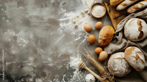 Making bread culinary background top view ggenerated by ai photo