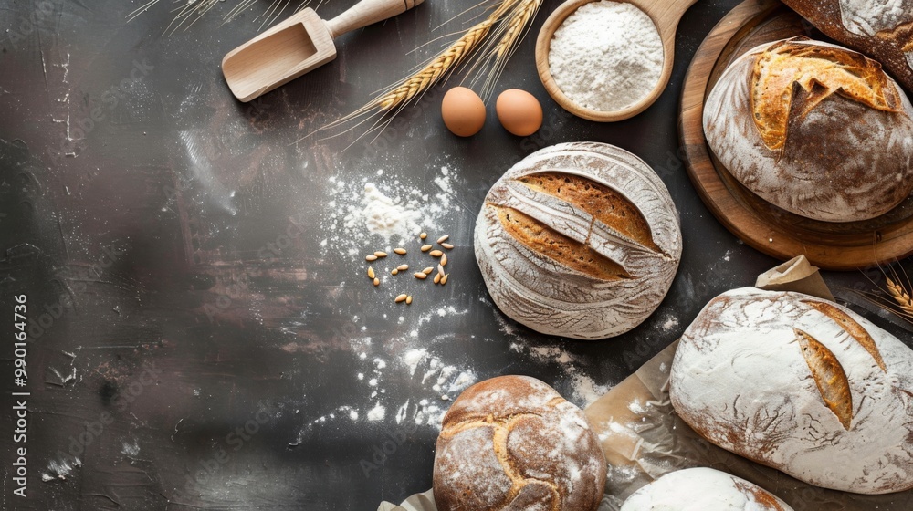 Making bread culinary background top view ggenerated by ai Making bread culinary background top view ggenerated by ai