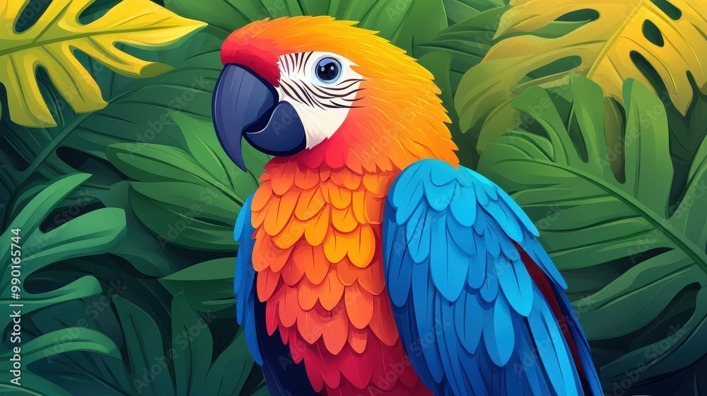 Vibrant parrot art features bright colors, showcasing its stunning plumage in a fun and simplified flat style. Vibrant parrot art features bright colors, showcasing its stunning plumage in a fun and simplified flat style.