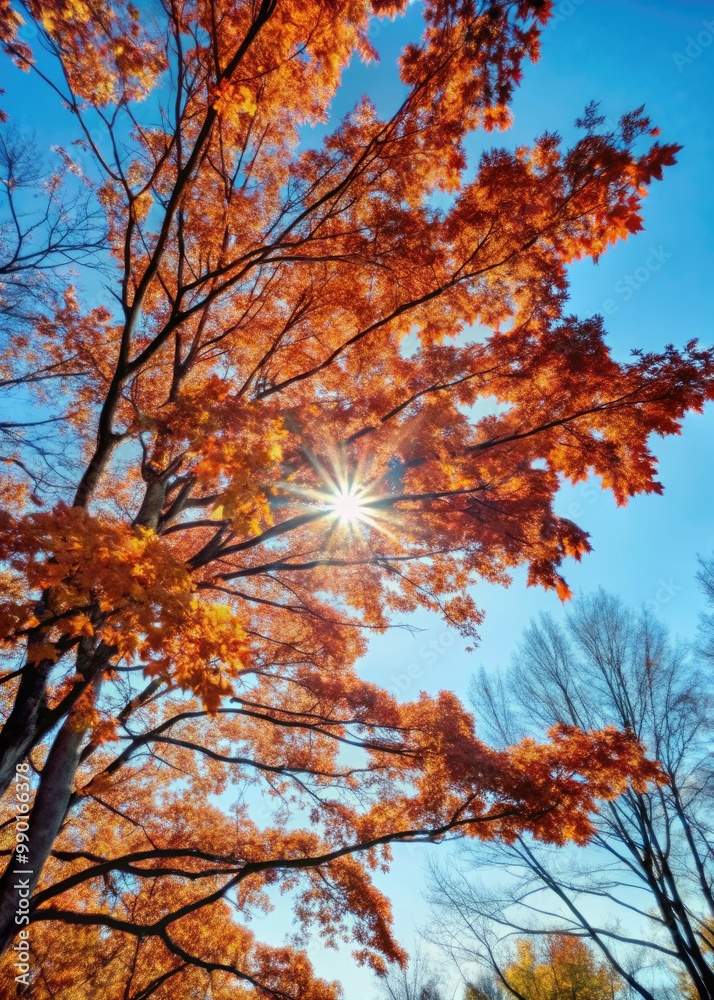 Autumn tree with vivid red leaves against the sky. Autumn tree with vivid red leaves against the sky.