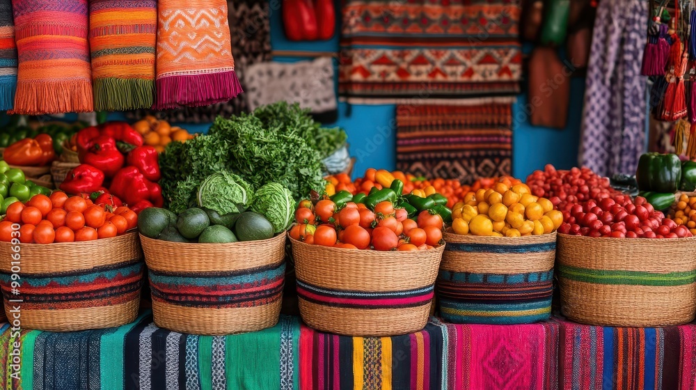 custom made wallpaper toronto digitalA bright, colorful market scene with stalls filled with vibrant produce, textiles, and decorations, exuding life and energy