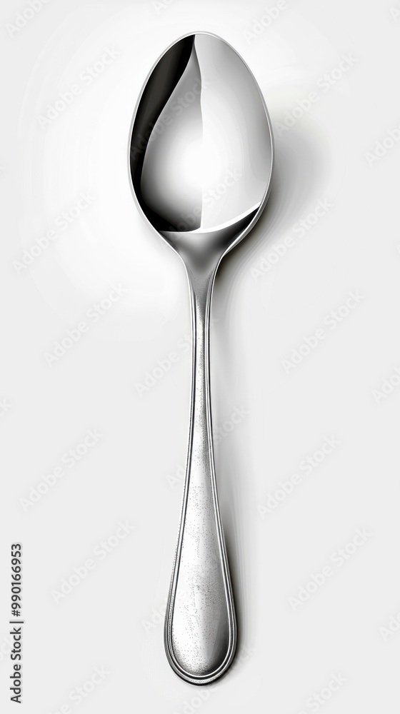 A shiny stainless steel spoon on a light gray background ready for use in dining and cooking activities A shiny stainless steel spoon on a light gray background ready for use in dining and cooking activities