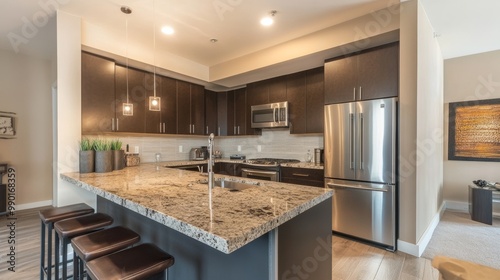 Wallpaper Mural Modern kitchen design with granite countertops and sleek appliances in a contemporary apartment setting Torontodigital.ca