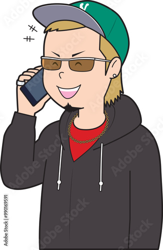 電話で喜ぶ半グレ男性