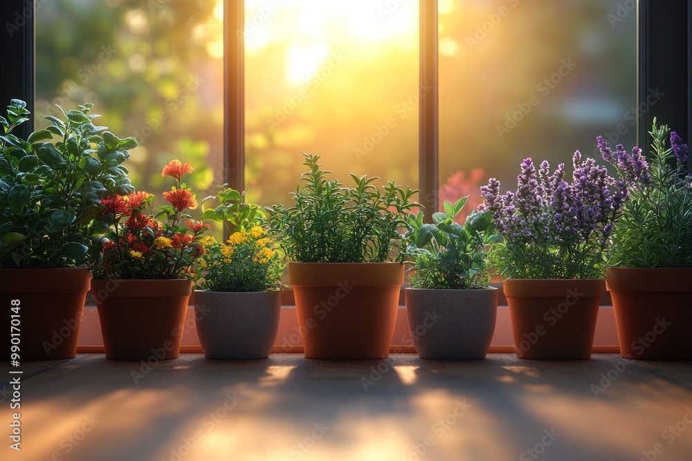 Potted Plants in a Windowsill Potted Plants in a Windowsill