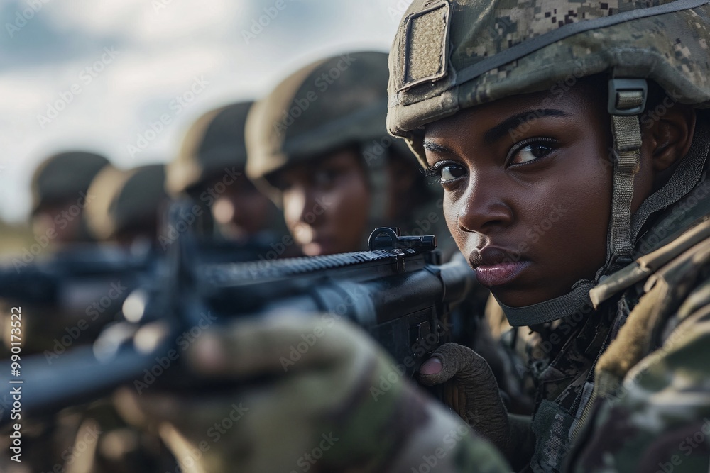 A soldier in uniform aims a weapon with focus and determination, showcasing strength and resilience in military training. A soldier in uniform aims a weapon with focus and determination, showcasing strength and resilience in military training.